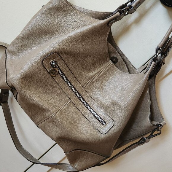 ELENCO Handbags - ELENCO Portugal Leather Shoulder Tote Handbag Purse Tan Taupe Color Snap Zip